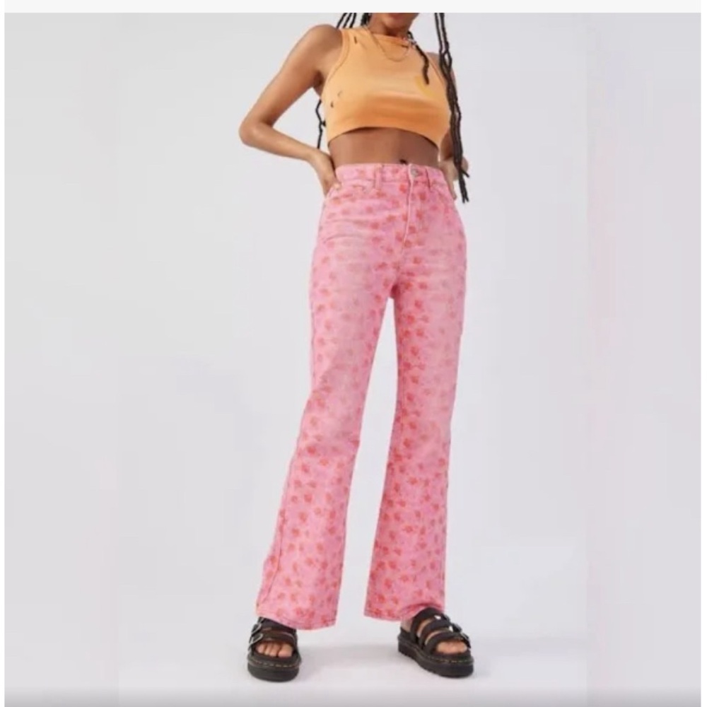 BDG Urban Outfitters pink floral bootcut jeans